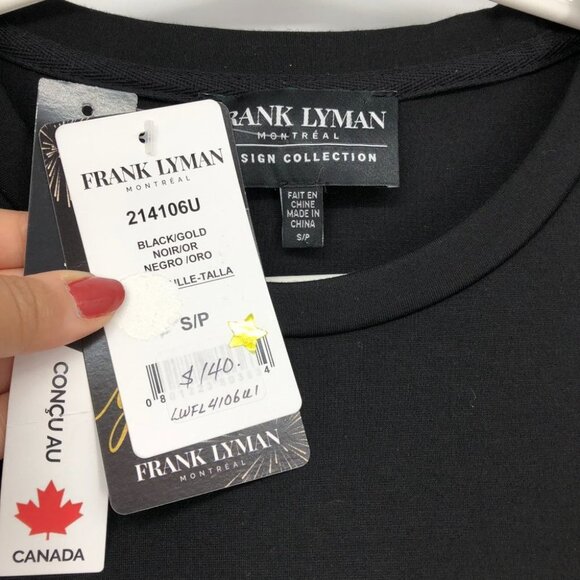 BNWT Frank Lyman Design Black/Gold Sequined Coffee/Wine Long Sleeve T-shirt S - Picture 6 of 15